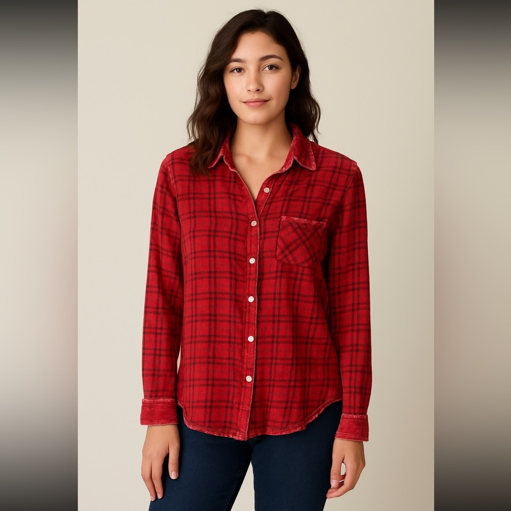 Red Plaid Button-Up Shirt
